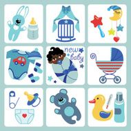 Cute cartoons icons for mulatto newborn baby girl N2