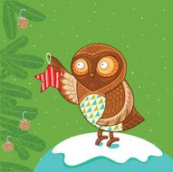 Cartoon owl with christmas star