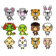 Chinese Zodiac animals isolated on white background