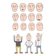 Set of cute hand drawn emotional faces made in vector