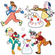 set with children in winter