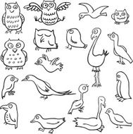 cartoon line drawing birds N2