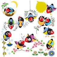 set with cartoon birds