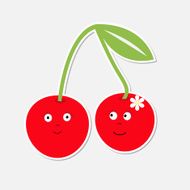 Cute cartoon cherry couple with happy faces Card