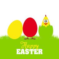 Easter eggs and chick - Happy card