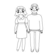 Drawn man and woman Young couple in love N2