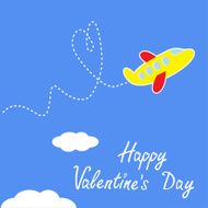 Cartoon plane Dash heart in the sky Happy Valentines day