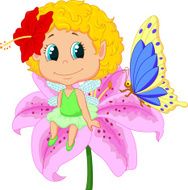 Baby fairy elf cartoon sitting on flower N2