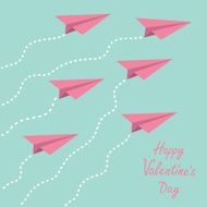 Six paper planes in the sky Happy Valentines Day card