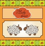 cute baby twins shower card with sheep