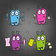 Set of multicolored pretty friendly little aliens