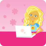 Cartoon of a smiling blond girl on laptop