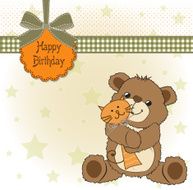 birthaday greeting card with teddy bear and his toy