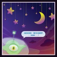 Goodnight card with UFO and night sky theme