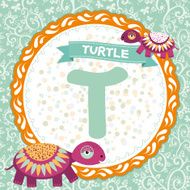 ABC animals T is turtle Childrens english alphabet Vector