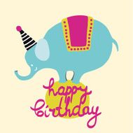 Cute happy birthday card with elephant