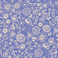 Vintage fashionable things seamless background Heart flower bike camera glasses