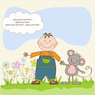 little boy walks with his best friends N13