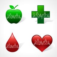 Heartbeat make family icon inside different medical symbols