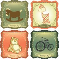 Vintage toys set in ornate frames