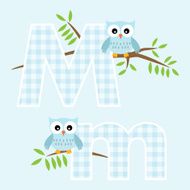 Alphabet for baby boy with owl vector letters M