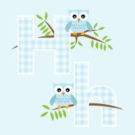 Alphabet for baby boy with owl vector letters H