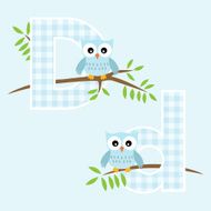 Alphabet for baby boy with owl vector letters D