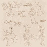 Vintage Baby Shower and Arrival Doodles