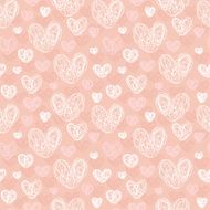 Romantic seamless doodle rose texture with hearts