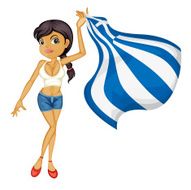 Smiling girl with a national flag of Greece
