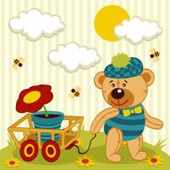 bear with a flower in pot