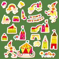 Set of children&#039;s stickers Multi-colored houses