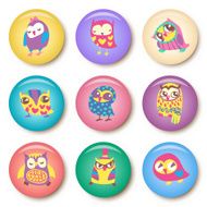 Set of owls cartoon badge template illustration