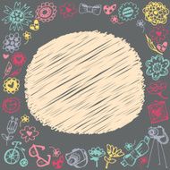 Doodle circle frame Gift card and sample text Dark background