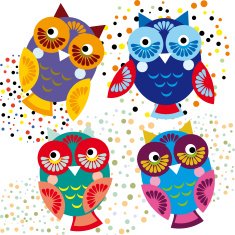Four bright colorful owls Vector set