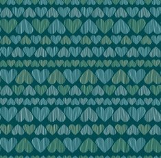 Decorative blue romantic seamless pattern with linear hearts