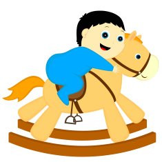 boy rides a horse-rocking chair