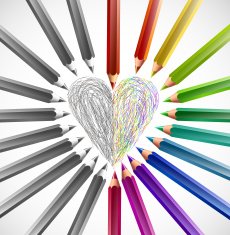 Painted heart with color pencils Vector N2