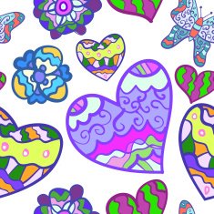 Funny seamless background with heart butterfly and flower