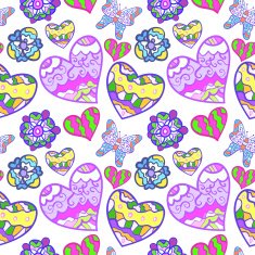 Funny seamless background with heart butterfly and flower N2