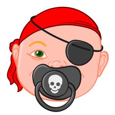Baby head with pirate pacifier