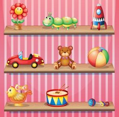 Wooden shelves with toys