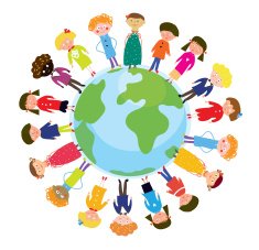 Children circle and globe cartoon