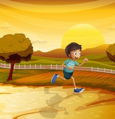 View of the afternoon with young boy running