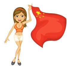 smiling girl with a national flag of China