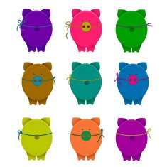 Cartoon Graphic Crazy Pigs with Snouts