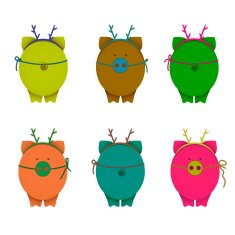 Cartoon Graphic Crazy Pigs with Antlers