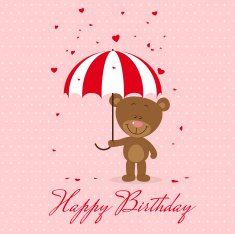 Little bear with umbrella and flying hearts