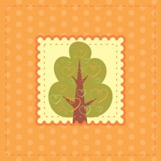 orange greeting card with tree in love
