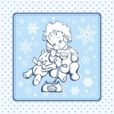 Cute Baby Vector Illustration over Winter Pattern